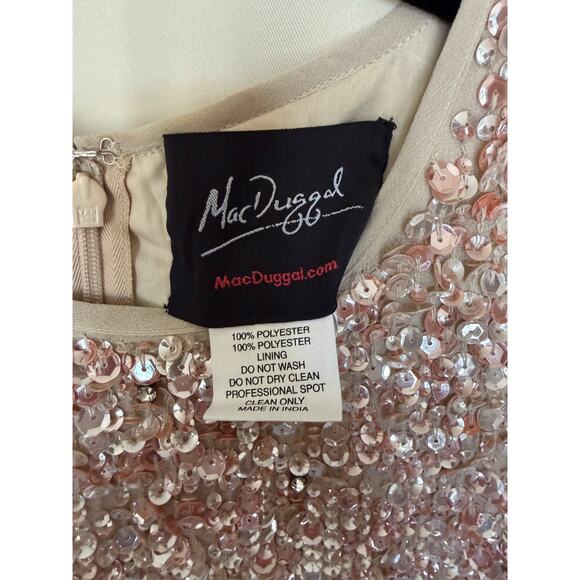 Mac Duggal 10509 Midi Sequin Sheath Dress High Neck Sleeveless Nude Size 4 NWT - Picture 6 of 16